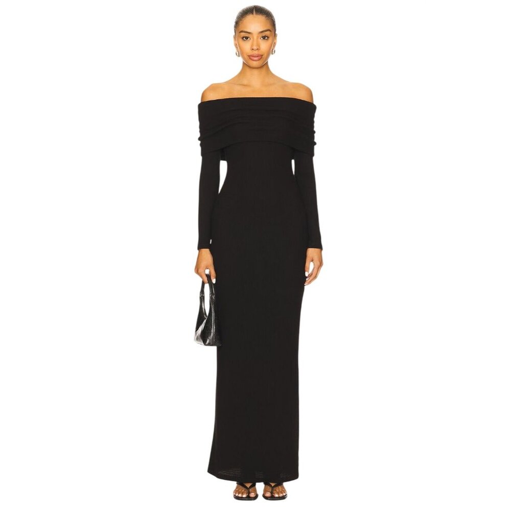 LNA Rory Fold Over Dress in Black Small New Womens Long Maxi Knit